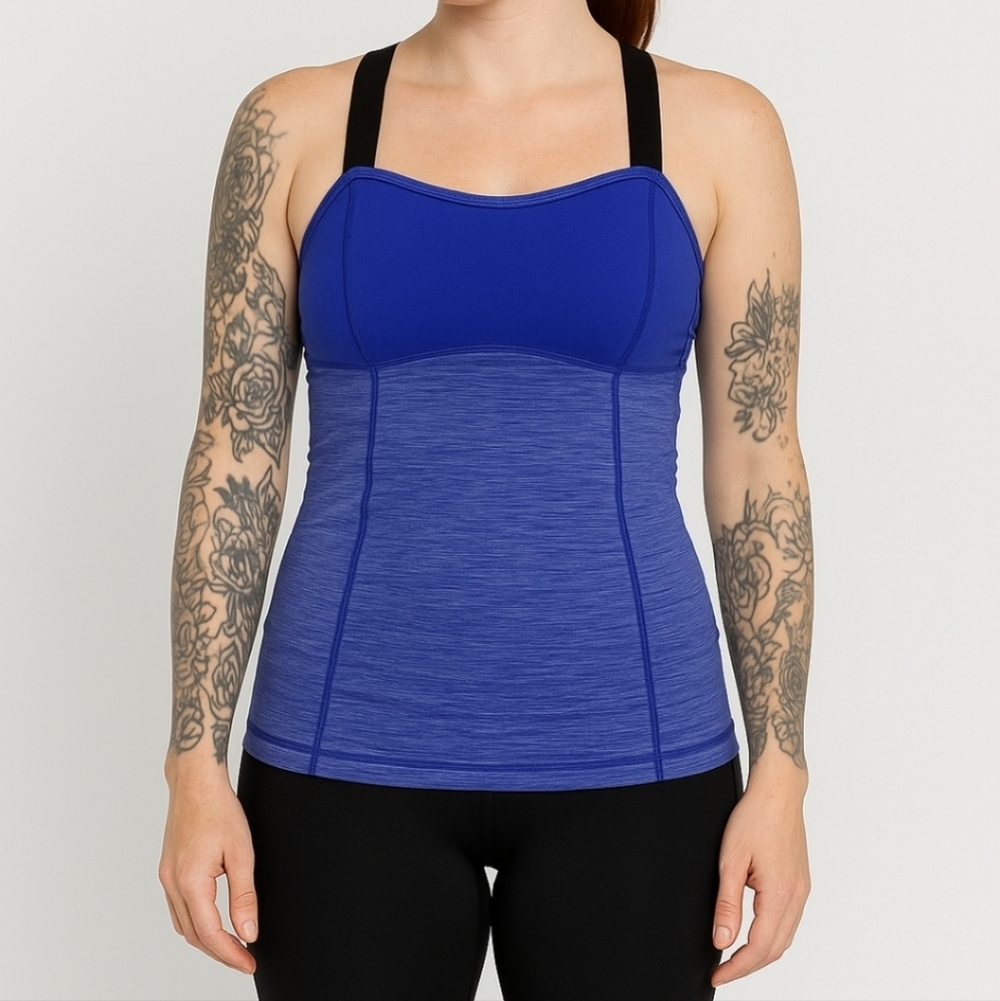 Lululemon Run Catch Me Tank Top Pigment Blue Tonka Stripe  sz 4